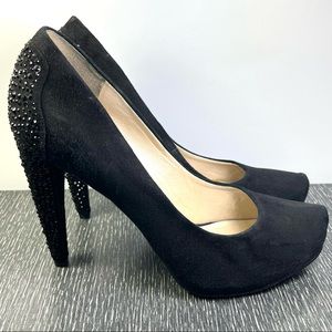 Nine West Coldfeet Black Studded Suede Heels Women’s Shoes Size 8.5 M